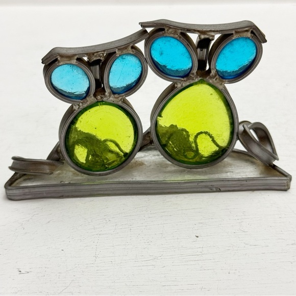 Adorable Stained Glass Sun Catcher Owls Window Lead Metal Vintage - Picture 6 of 12